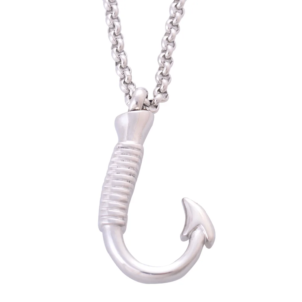 New Distinctive Men's Stainless Steel Fish Hook Pendants Necklaces