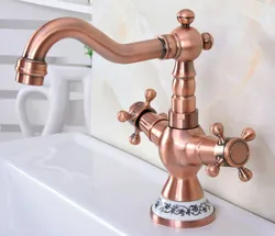 Antique Red Copper Brass Dual Cross Handles Bathroom Kitchen Basin Sink Faucet Mixer Tap Swivel Spout Deck Mounted mnf615