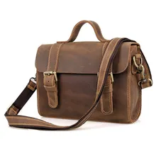 Vintage Genuine Crazy Horse Leather Men’s Messenger Bag Man Shoulder Sling Bag Handbag small square bag