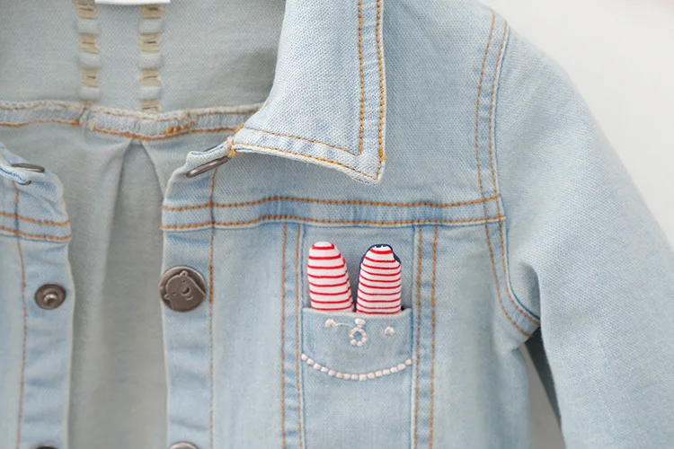 baby girls denim jackets coats spring autumn kids jeans coat children outerwear infant girl cartoon rabbit outerwear coats (14)