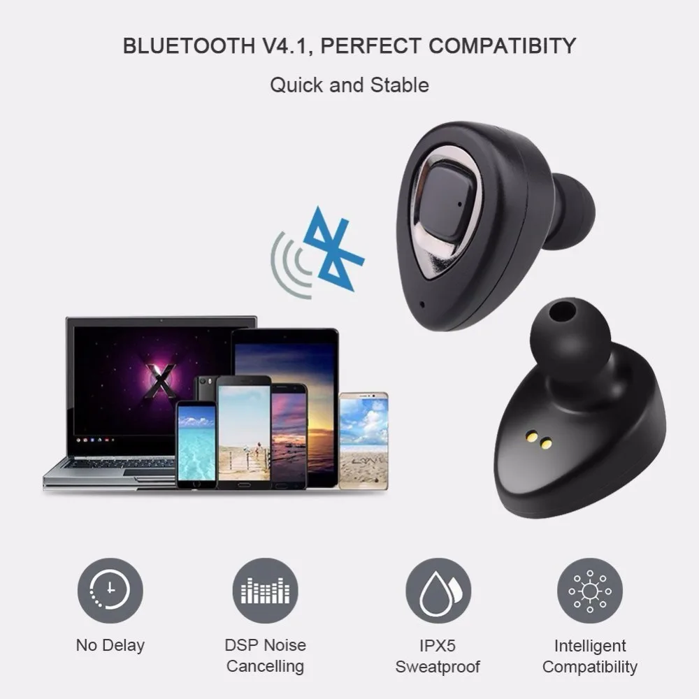 XIAOWU мини K5S Wireles наушники вкладыши Bluetooth 4 1 Портативный с микрофоном спортивные
