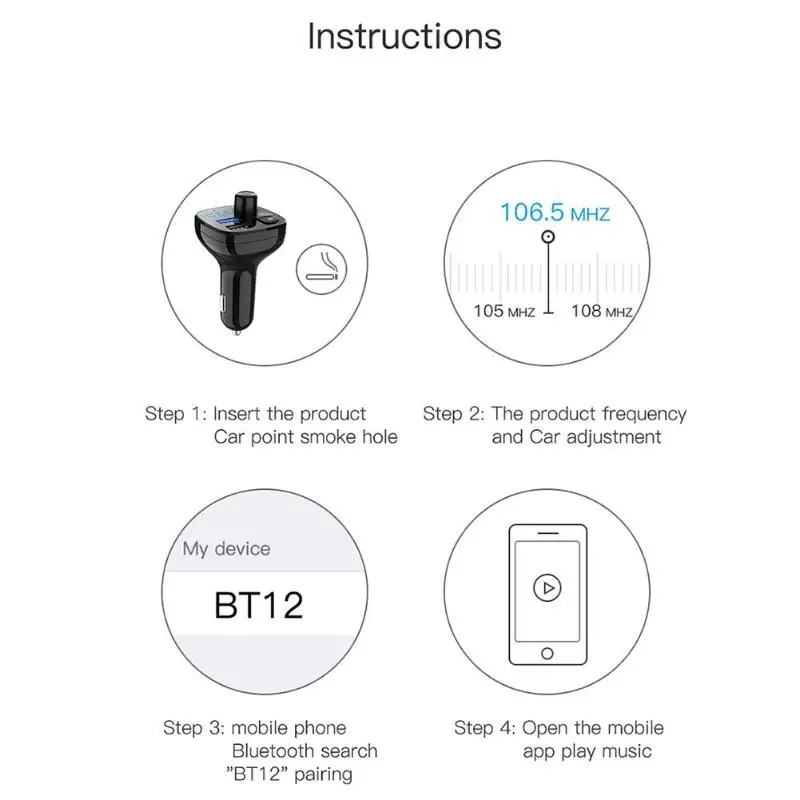 BT12 Bluetooth 5,0 Handsfree автомобильный комплект fm-передатчик MP3-плеер USB зарядное устройство