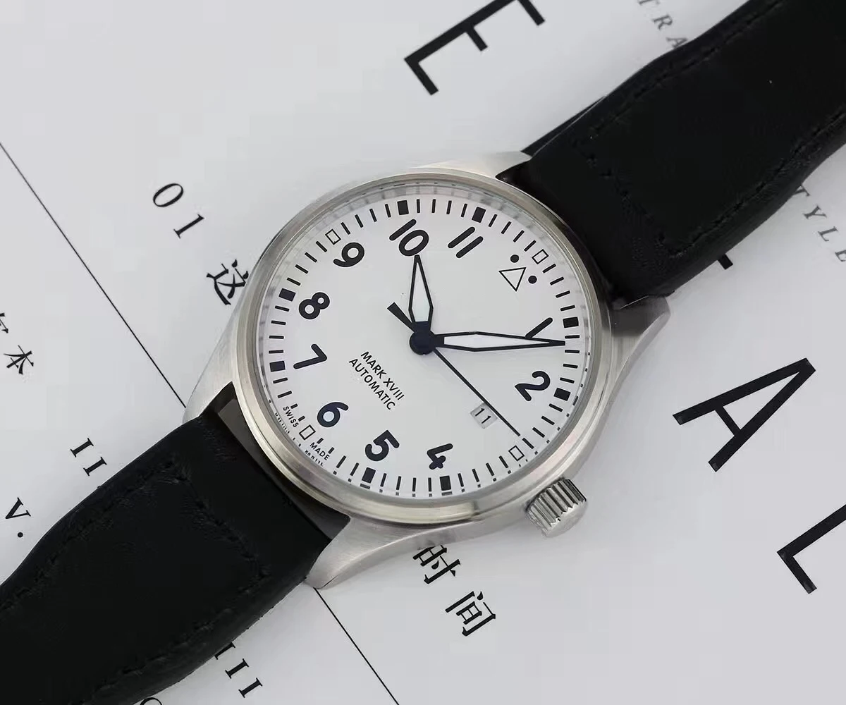 

AAA Date Grande Pilot MARK XVIII IW327001 Black Dial Automatic Mechanical Mens Watch Steel Case Black Leather Strap Watches