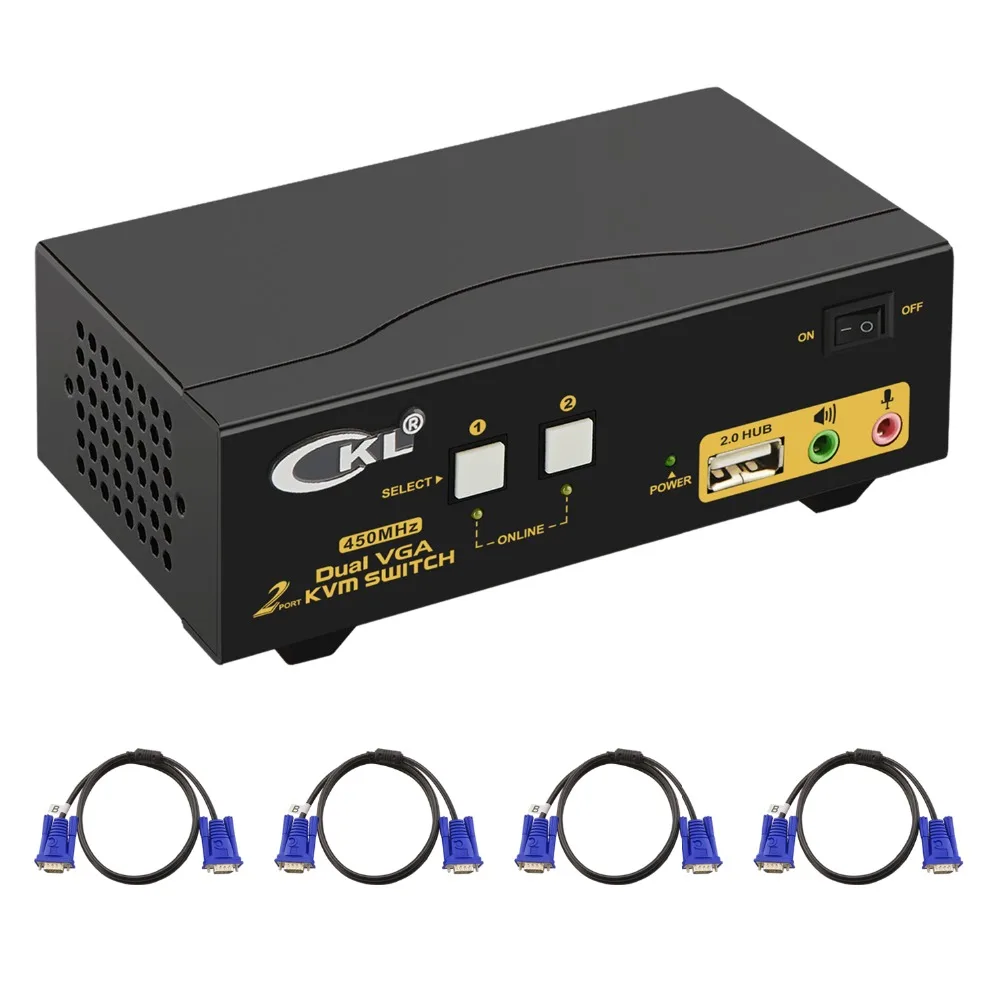 KVM переключатель VGA 2 порта двойной монитор Расширенный дисплей CKL USB с аудио +