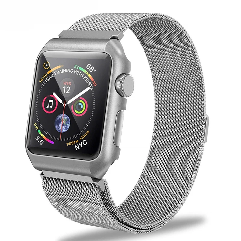 ASHEI для Apple Watch Series 4 Milanese Loop Band с металлическим защитным корпусом браслет на запястье для iWatch 40 мм 44 мм 38 мм 42 мм ремешок - Цвет ремешка: silver