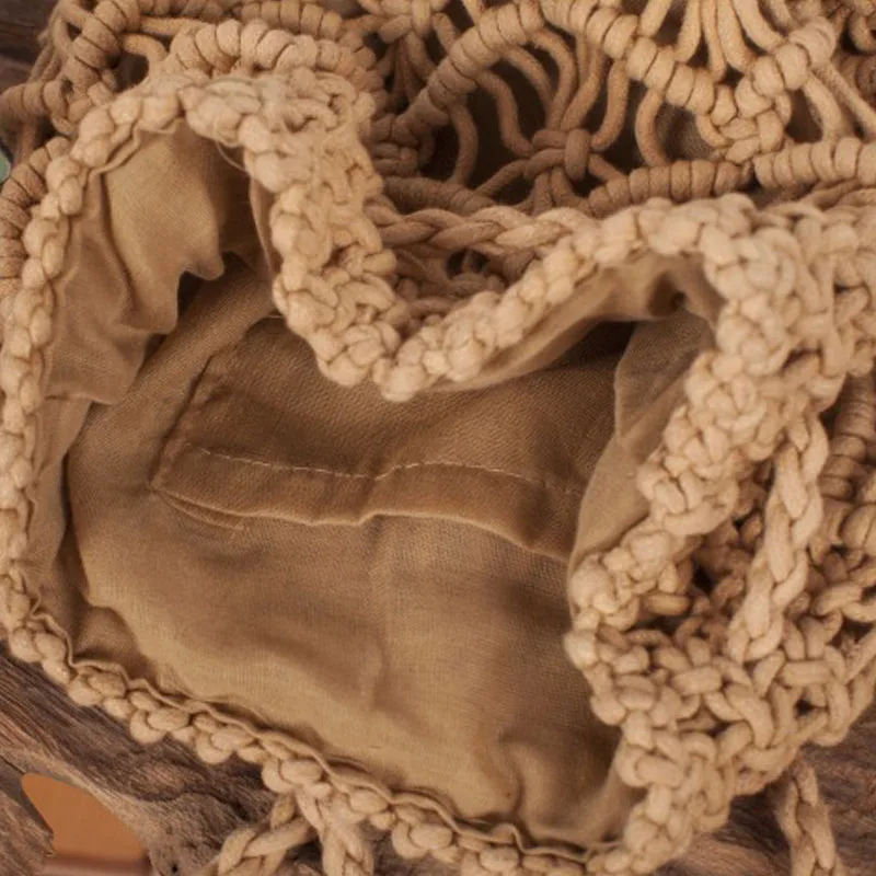 Vintage Woven backpack cotton rope bucket small straw bag vacation travel mini fresh backpack hand-woven bags 6