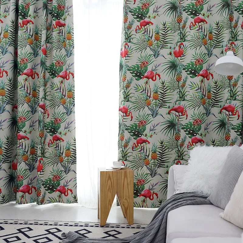 

Green Tropical Leaves Flamingos Blackout Printed Curtain for Living Room Bedroom Home Decor Pastoral Fabric Drapes Window Blinds