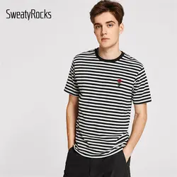 SweatyRocks мужская полосатая футболка с вышивкой розы уличная консервативная Мужская футболка модная одежда 2019 Летняя Повседневная