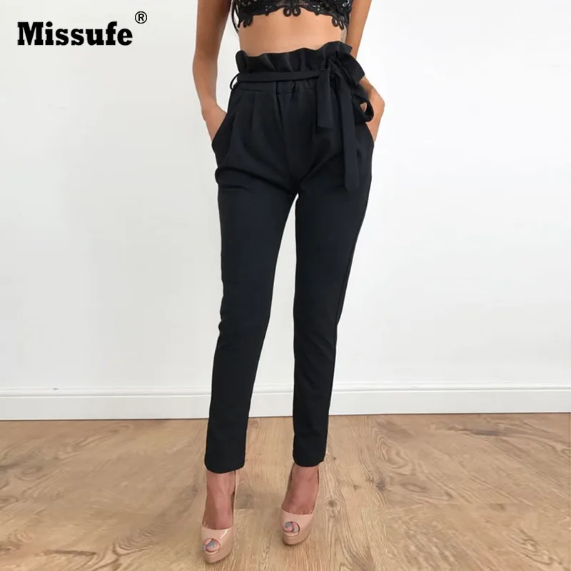 Missufe 2018 Women OL Chiffon High Waist Harem Pants Bow
