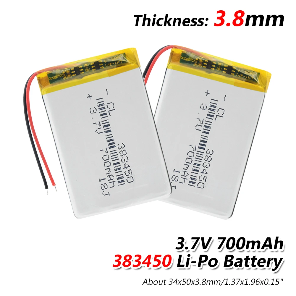 

1/2/4 Pieces 3.7V 700mAh 383450 Lithium Polymer Battery 3.7 Volt Lipo Battery For GPS DVD DVR Remote Control E-book IPod PSP