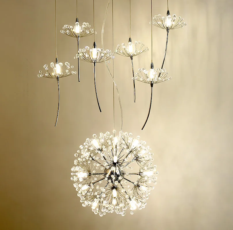 

Europe Crystal Chandelier Dandelion Clothing Shop Restaurant Livingroom G4 LED Lighting Stairs Droplight American Flower Lamp