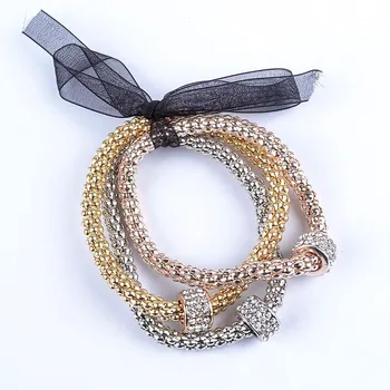 

Fashion 3 in 1 gold silver color bracelet vintage rhinestone charm bracelet lace ribbon bowknot bracelet jewelry gift wholesale