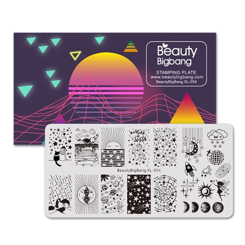 

BeautyBigBang Nail Stamping Plates Template Unicorn Stars Sun Moon Meteor Pattern Nail Art Mold Stencil Stamping Plate XL-054