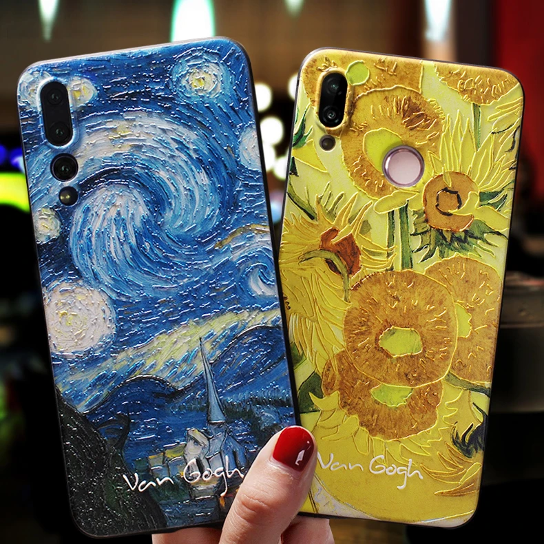 

For Huawei Honor 10 Lite Case Cover For Huawei P Smart 2019 Case For Coque Fundas Honor 10Lite Case Sunflower Art Black Case