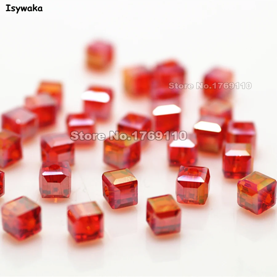 

Isywaka 100pcs Cube 4mm Red AB Color Square Austria Crystal Beads Glass Beads Loose Spacer Bead for DIY Jewelry Making