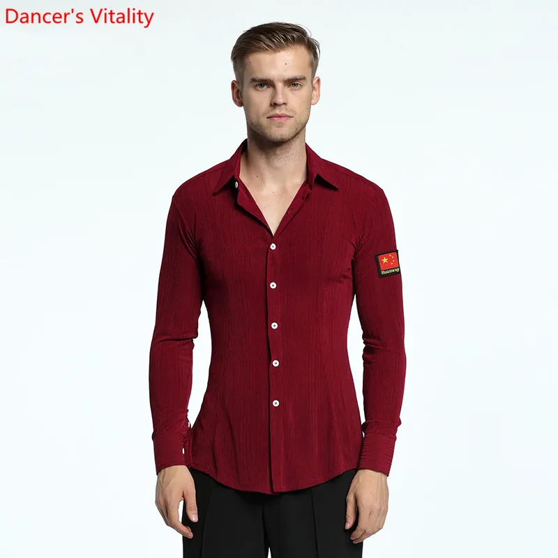 

2018 New Mens 7 colors Shirt Competition Performance Ballroom Modern Salsa Tango Samba latin Mens Shirts Boys Dancewear