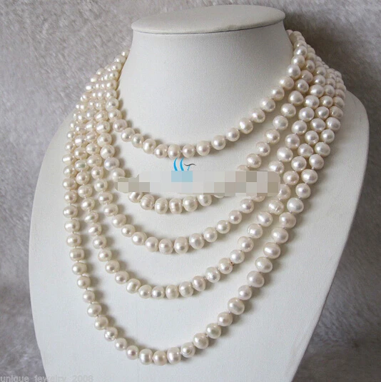 

Free shipping >>@ 100" 8-9mm White Freshwater Pearl Strand Necklace Cultured