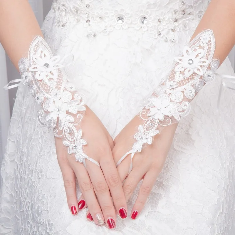 Без пальцев Свадебные перчатки для невесты со стразами кружева женские для большой вазы Длина Модные свадебные аксессуары