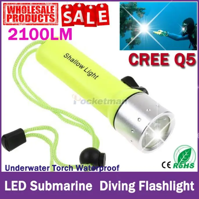 

Diving Flashlight 2100LM Q5 LED Waterproof Underwater Scuba Dive Torch Flash Light Lamp for Diving Free shipping