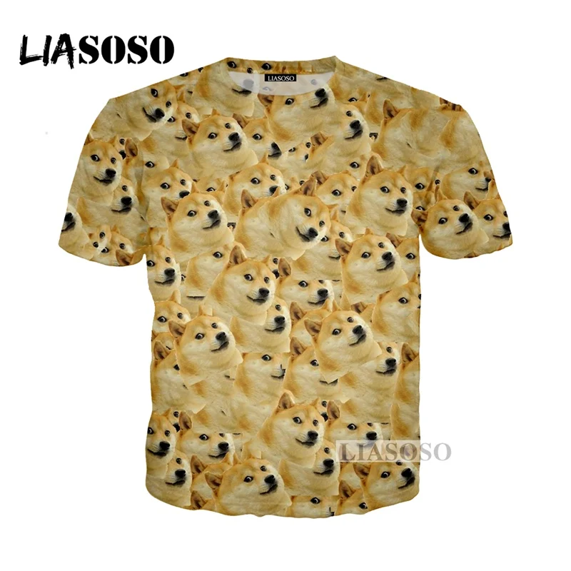 LIASOSO Животные Doge Сиба ину забавные мем футболка 3D принт мужской бренд смешная собака Nyan Cat Милая одежда футболки Топы G512