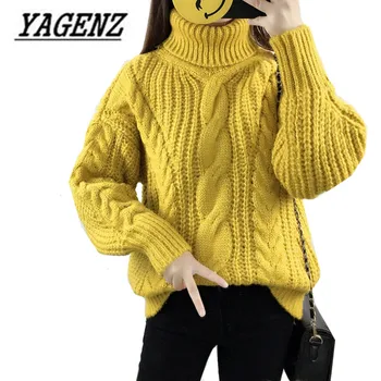 

Turtleneck Women's Thick Short Sweaters 2018 Autumn/Winter New Korean Loose Knit Sweater Warm Pullover Coarse Sweaters Shirt