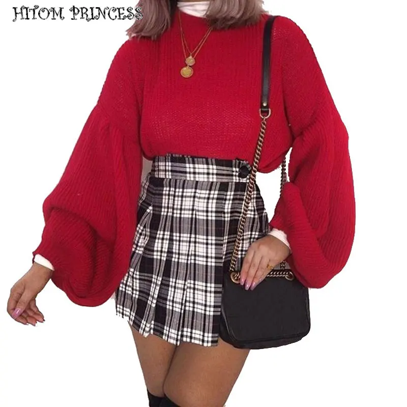 

HITOM PRINCESS 2019 Lantern Sleeve Women Sweaters And Pullovers Autumn Winter Loose Knitted Sweaters Female Jumper Tops Knitwear