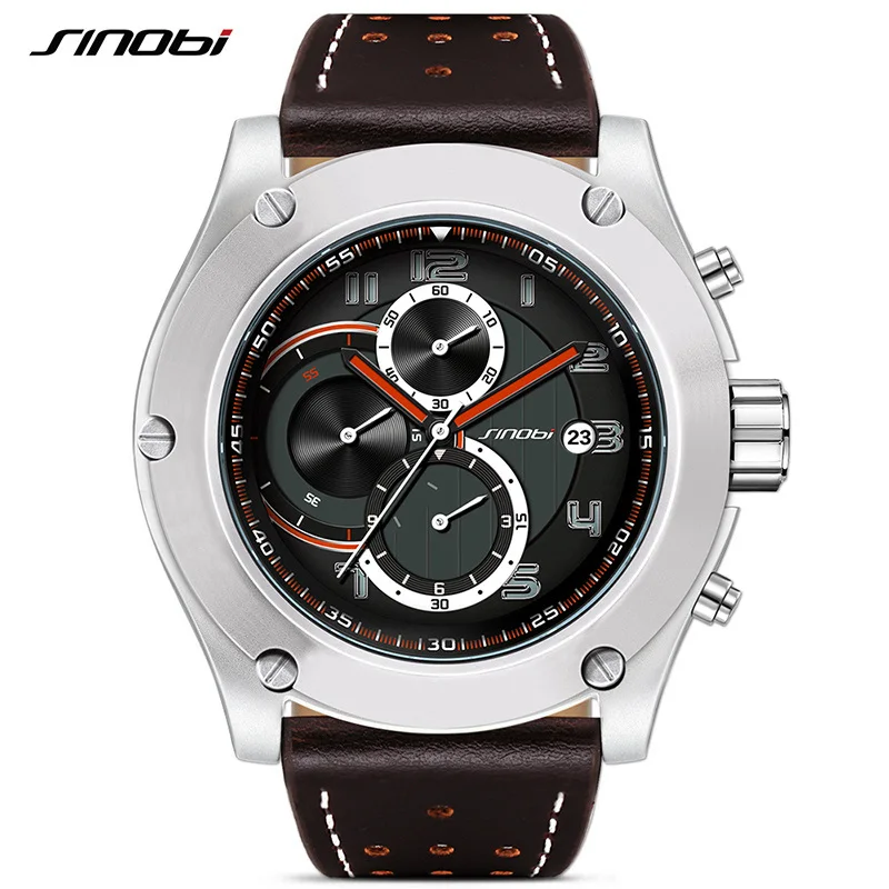 

2020 Sinobi Chronograph Watch Mens Sports Wrist Watches Date Waterproof Male Geneva Quartz Clock Military Hora Relogio Masculino