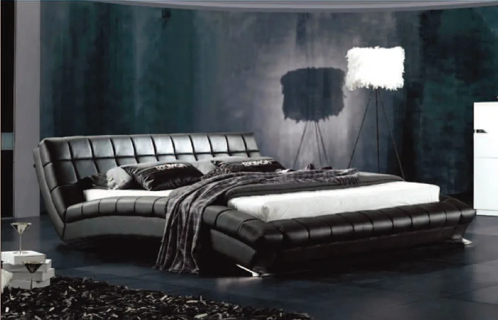 designer modern genuine real leather soft bed/double bed king/queen size bedroom home furniture black color designer modern genuine real leather soft bed/double bed king/queen size bedroom home furniture black color