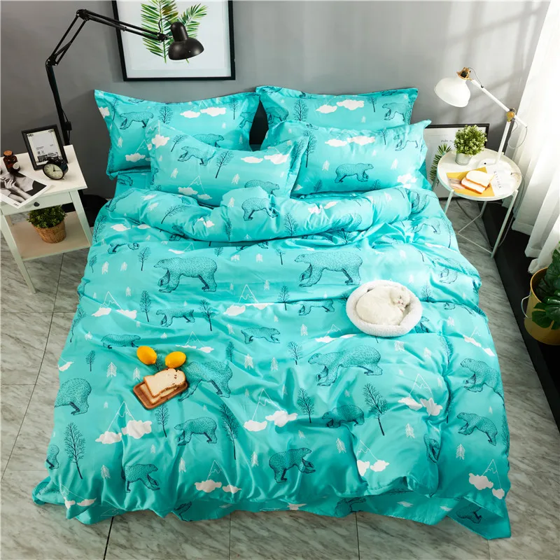 

Cartoon Blue Animal Pattern Polyester Fabric Bedding Set For Adults 4Pcs Queen Size Duvet Cover Sets Bed Sheet Set Pillowcases