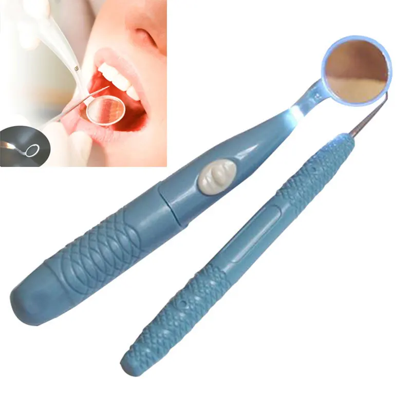 

2Pcs LED Light Teeth Whitening Dental Kit Mirror + Plaque Remover Dental Care Tools Kit Oral Hygiene Pro Dentist Oral Mirror Set