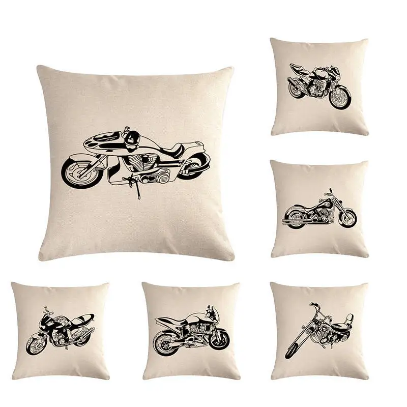 

Nordic Motorcycle Racing Car Sketch Drawing Sofa Throw Pillow Cover Boyfriend Husband Gift Cotton Linen Chair Seat Cushion Cover