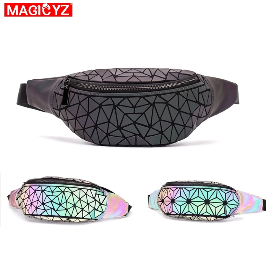 MAGICYZ الأزياء مضيئة الخصر أكياس النساء الخصر فاني حزم حقيبة بحزام للجنسين الرجال جلد الصدر يد الهندسة الخصر حزم