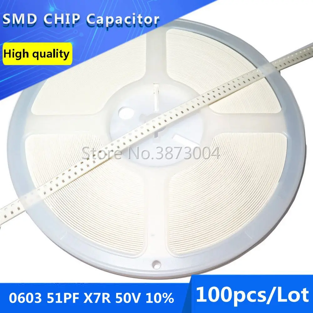 

100pcs 0603 51PF X7R 50V 10% SMD Chip Capacitor