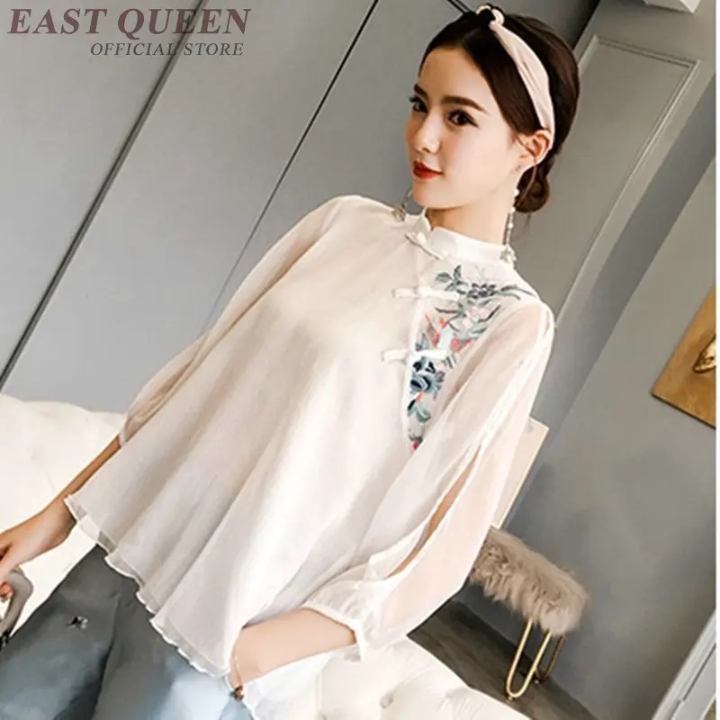 Traditional chinese blouse shirt tops for women mandarin collar oriental linen shirt blouse female elegant cheongsam top FF488