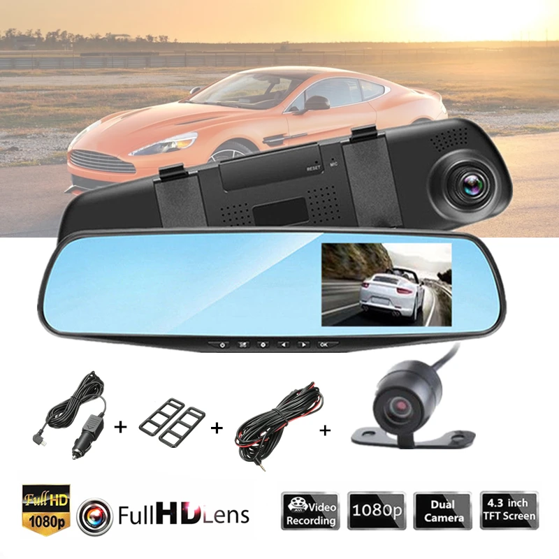 

4.3" HD 1080P LCD Dual Lens Car DVR Rearview Camera Ultra Thin Parking Night Vision Function Dash cam car dvrs
