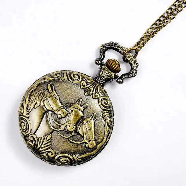 Антикварные Бронзовые кварцевые карманные часы лошадь FOB часы кулон ожерелье для мужчин и женщин цепочка на подарок Бесплатная доставка
