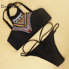 2016 Новый 5 Женщины Bikinis High Шеи Push up Бикини Set Геометрия Черный Купальники Тонкий Печати Купальник Biquini Купальный Костюм