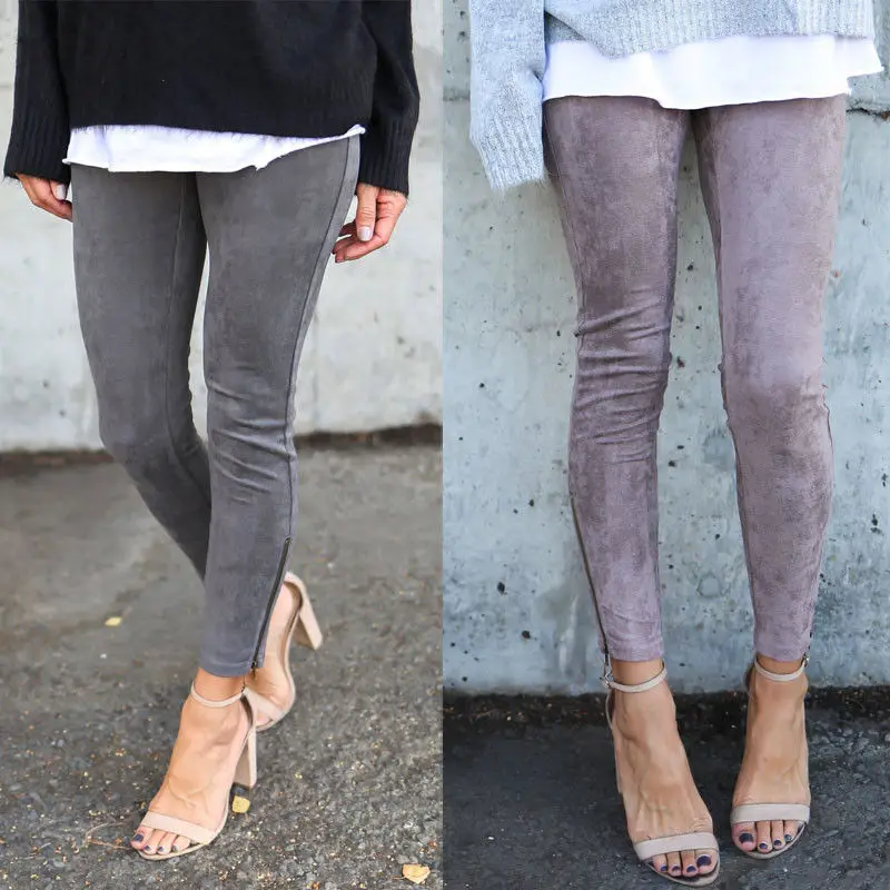 Faux Suede Pants Women Winter Elastic Stretch Slim Legging Plus Size