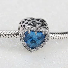 Шарма сердца 925 пробы серебро синий AAA+ кубический циркон подходит для DIY браслеты на запястье в виде Серебро 925 Подвески из тонкой аксессуары ювелирные изделия