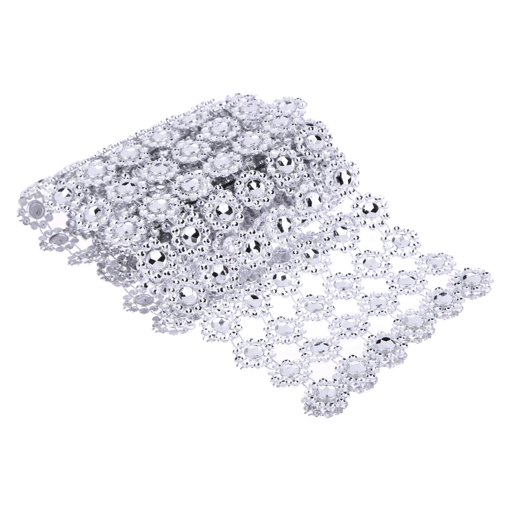 

1Yard 6 Row Silver Crystal Diamond Mesh for Wedding Decoration Rhinestone Centerpiec Wedding Bridal Bouquet Wrapper