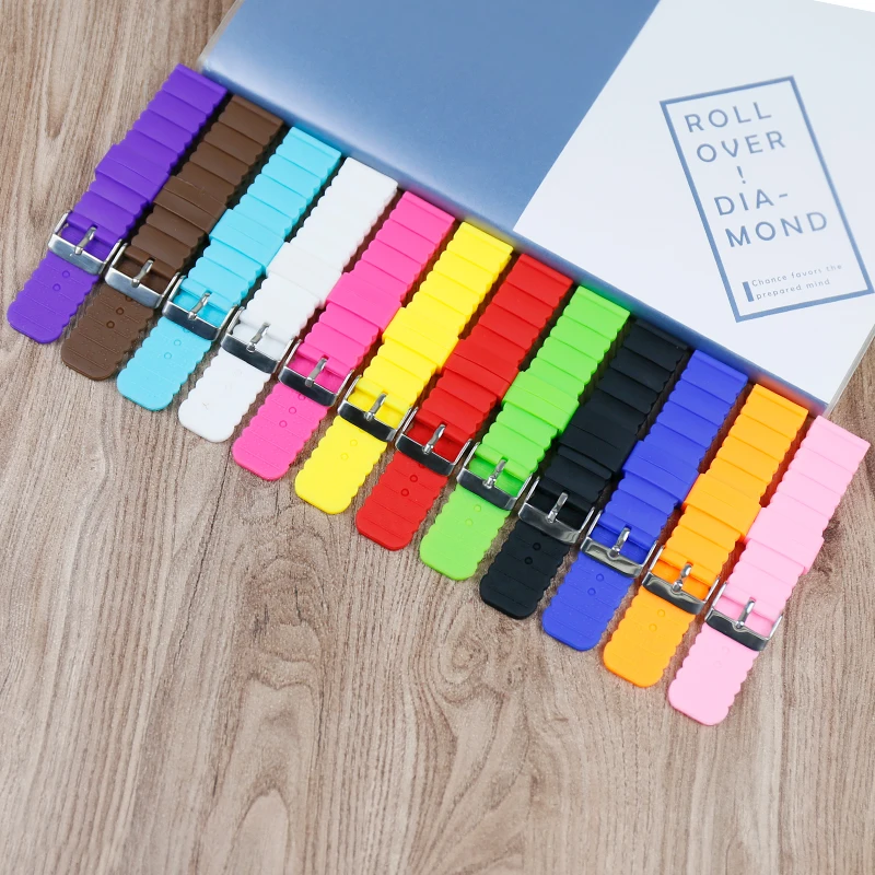 

Natural waterproof silicone strap 20mm flat pin buckle watch accessories children's ladies color strap