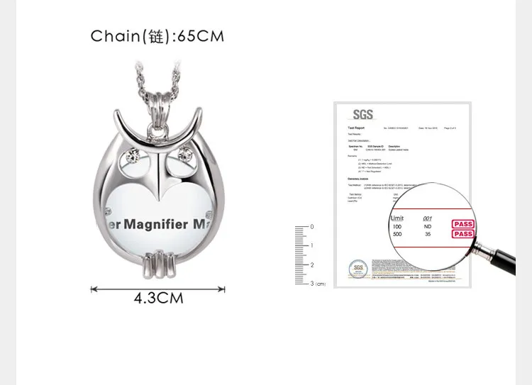 DC1989 Сова Длинные Ожерелья 2X Зум Лупа Объектива Библиотеке, Читая Родий или Золото цвет Подарок для Матери Colar де pingente лупа
