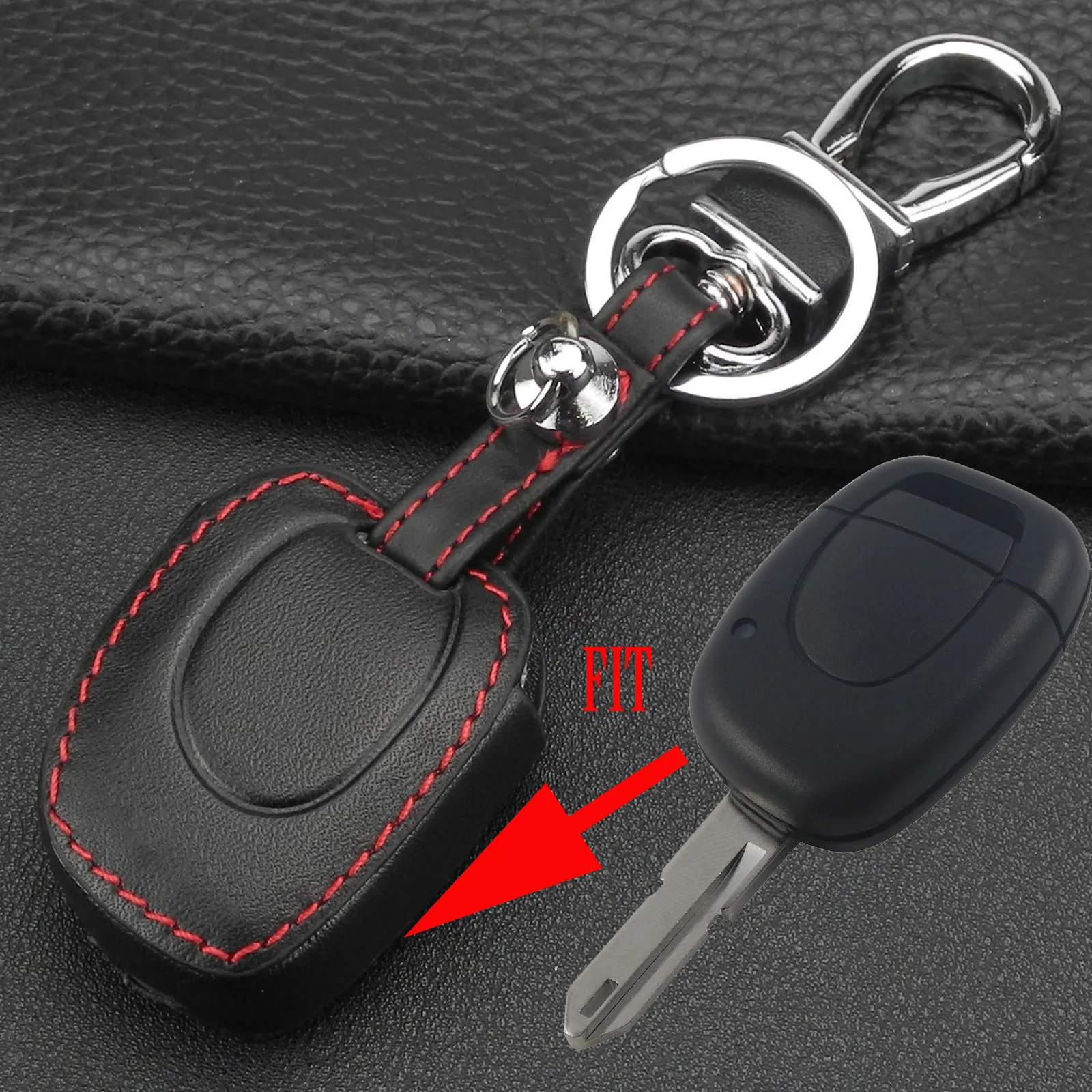 

Jingyuqin Car Key Case for RENAULT Twingo Clio Kangoo Master 1 Buttons Leather Car Key Case Cover Holder Styling