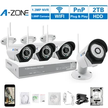 A-ZONE HD 720P 4CH NVR Kit Waterproof Smartphone View with 2TB HDD CCTV System