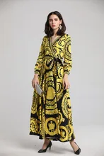 New arrival OL V neck dress 2019 spring runway floral print long sleeves maxi dress Chic women vintage dress D825 floral long sleeves v neckline womens maxi dress