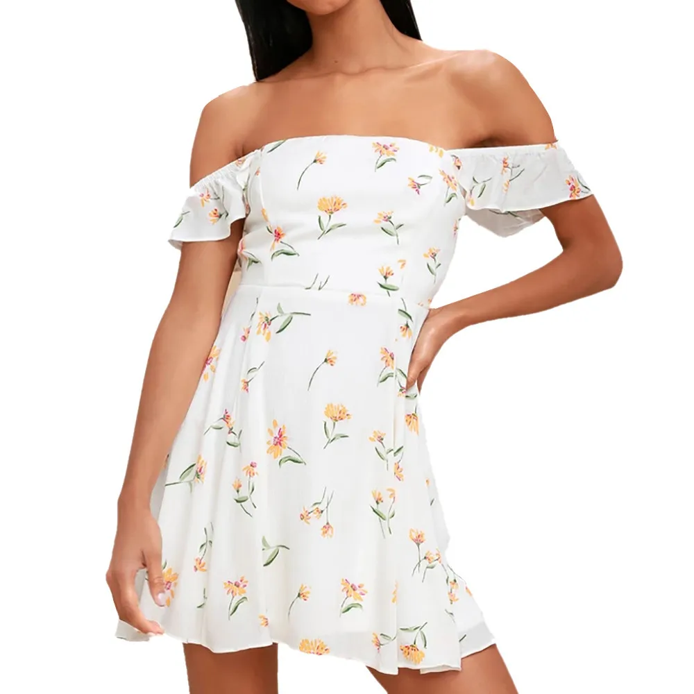 

JAYCOSIN Women Off-shoulder Mini Dress 2019 New Big Size Cocktail Party Mini Dress Summer Boho Floral Printed Fashion Dresses