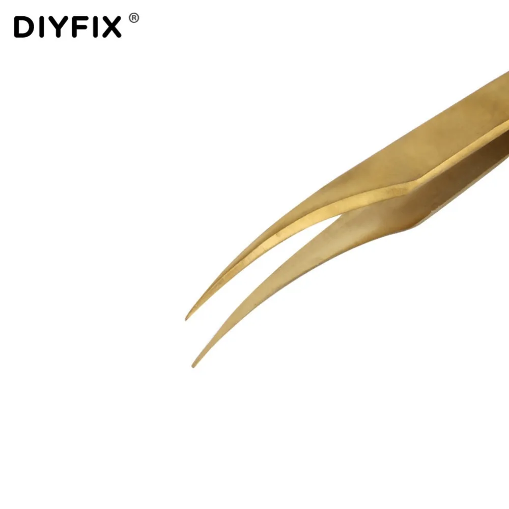 DIYFIX Eyelash Extension Tweezers Electroplating Forceps Curved Tips for Nail Art Rhinestones Gem Decor Picking Hand Tool