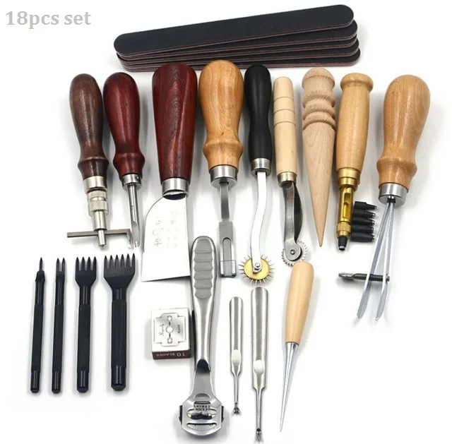 

13pcs/18pcs Craft DIY Handmade Tools Punch Edger Trench Device Belt Puncher Set Leather Hand Tools Stitching Carving Saddle