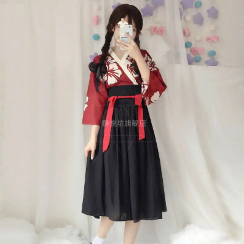 

Women Japanese Kimono Yukata Dresses Flower Print Japan Traditional Haori Cosplay Costume Bathrobe Hanfu Chinese Clothing