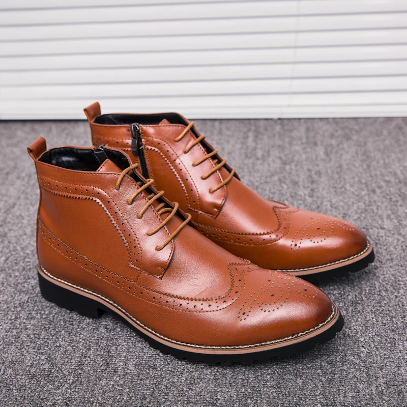 

2019 New Men High-Top Leather Dress Shoes Luxury Brand Shoes Classic Mans Footwear Formal Shoes Bullock Shoes Big Size 38-45